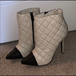 Black & White Faux Leather Heeled Boots